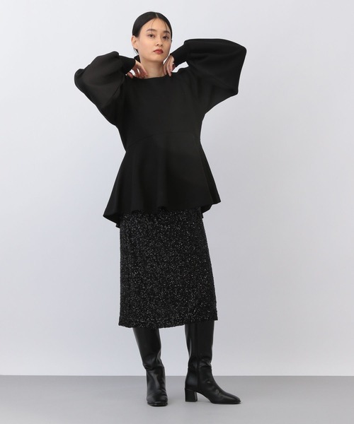 A part by（アパートバイ）の「ダンボールペプラムプルオーバー_長袖/（Tシャツ/カットソー・レディース・アイボリー/ブラック・FREE）」の6枚目の写真