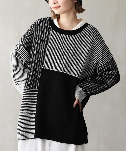 osharewalker（オシャレウォーカー）の「『2重臼ミックスニット』（ニット/セーター・レディース・ブラック/杢グレー・FREE）」の2枚目の写真