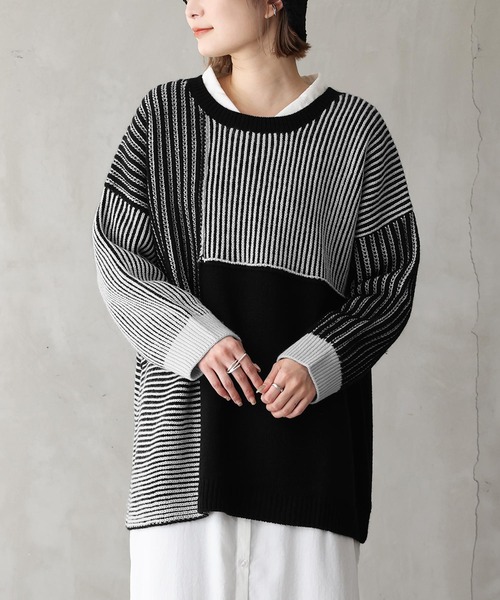 osharewalker（オシャレウォーカー）の「『2重臼ミックスニット』（ニット/セーター・レディース・ブラック/杢グレー・FREE）」の3枚目の写真