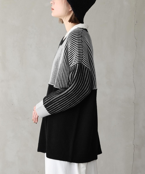 osharewalker（オシャレウォーカー）の「『2重臼ミックスニット』（ニット/セーター・レディース・ブラック/杢グレー・FREE）」の4枚目の写真