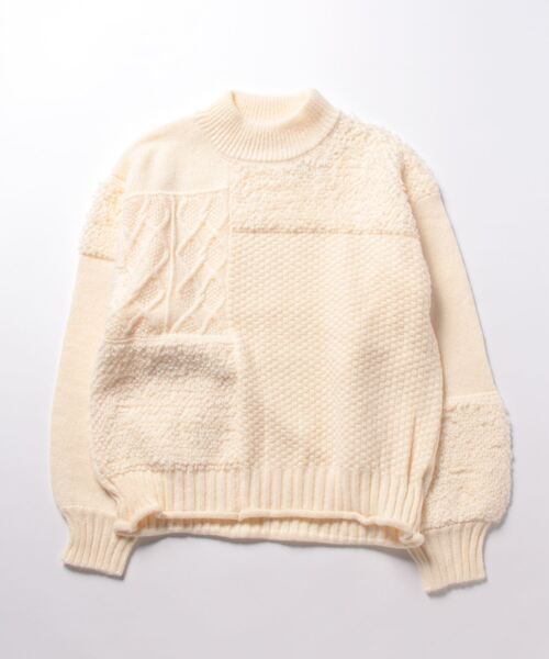acro（アクロ）の「パッチワークデザインニット/AC3445（ニット/セーター・レディース・ベージュ/アイボリー/グレー・ﾌﾘ-）」の2枚目の写真