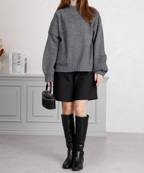 acro（アクロ）の「パッチワークデザインニット/AC3445（ニット/セーター・レディース・ベージュ/アイボリー/グレー・ﾌﾘ-）」の4枚目の写真