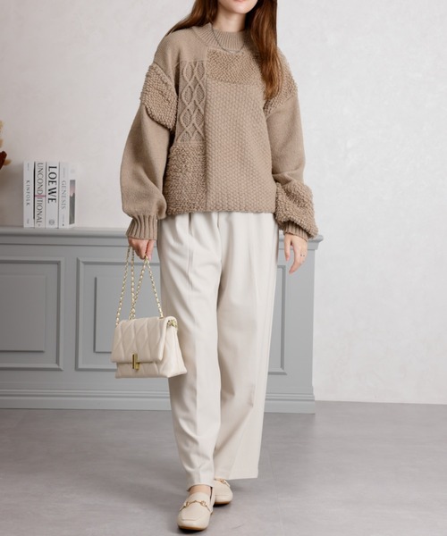 acro（アクロ）の「パッチワークデザインニット/AC3445（ニット/セーター・レディース・ベージュ/アイボリー/グレー・ﾌﾘ-）」の6枚目の写真