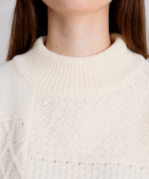 acro（アクロ）の「パッチワークデザインニット/AC3445（ニット/セーター・レディース・ベージュ/アイボリー/グレー・ﾌﾘ-）」の7枚目の写真