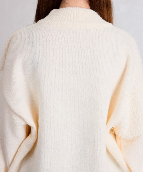 acro（アクロ）の「パッチワークデザインニット/AC3445（ニット/セーター・レディース・ベージュ/アイボリー/グレー・ﾌﾘ-）」の9枚目の写真