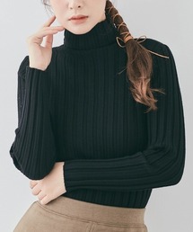 シンプル タートル リブ ニット
