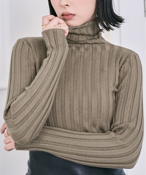kirakiraShop（キラキラショップ）の「シンプル タートル リブ ニット（ニット/セーター・レディース・パープル/ホワイト/ブルー/ネイビー/ブラウン/オリーブ/ベージュ/アイボリー/グレー/ブラック/モカ・FREE）」の2枚目の写真