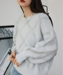 AZUL by moussy（アズールバイマウジー）の「チェックシャギーニットトップス（ニット/セーター・レディース）」