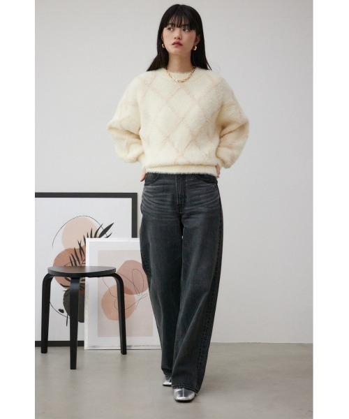 AZUL by moussy(アズールバイマウジー)の「チェックシャギーニットトップス(ニット/セーター・レディース・ライトグレー/ダークグレー/アイボリー/ブルー・FREE)」の5枚目の写真