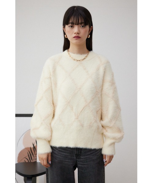 AZUL by moussy(アズールバイマウジー)の「チェックシャギーニットトップス(ニット/セーター・レディース・ライトグレー/ダークグレー/アイボリー/ブルー・FREE)」の6枚目の写真