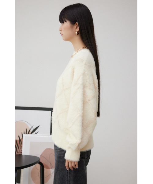 AZUL by moussy(アズールバイマウジー)の「チェックシャギーニットトップス(ニット/セーター・レディース・ライトグレー/ダークグレー/アイボリー/ブルー・FREE)」の7枚目の写真