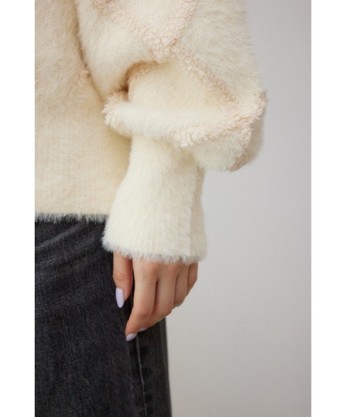 AZUL by moussy(アズールバイマウジー)の「チェックシャギーニットトップス(ニット/セーター・レディース・ライトグレー/ダークグレー/アイボリー/ブルー・FREE)」の11枚目の写真