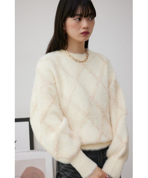 AZUL by moussy(アズールバイマウジー)の「チェックシャギーニットトップス(ニット/セーター・レディース・ライトグレー/ダークグレー/アイボリー/ブルー・FREE)」の13枚目の写真