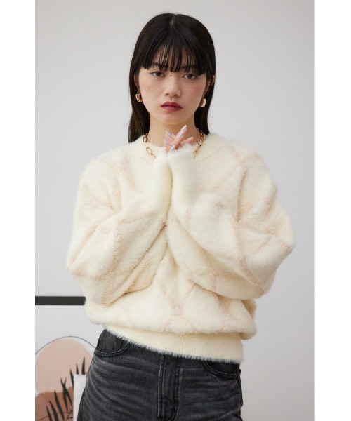 AZUL by moussy(アズールバイマウジー)の「チェックシャギーニットトップス(ニット/セーター・レディース・ライトグレー/ダークグレー/アイボリー/ブルー・FREE)」の14枚目の写真