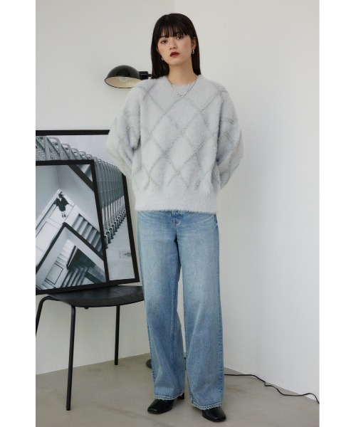 AZUL by moussy(アズールバイマウジー)の「チェックシャギーニットトップス(ニット/セーター・レディース・ライトグレー/ダークグレー/アイボリー/ブルー・FREE)」の15枚目の写真