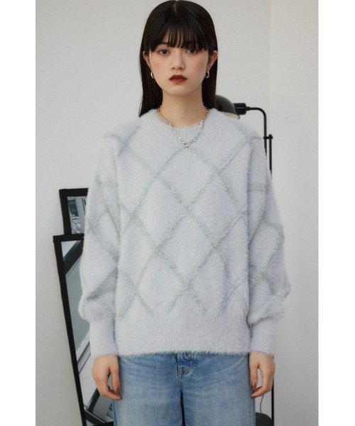 AZUL by moussy(アズールバイマウジー)の「チェックシャギーニットトップス(ニット/セーター・レディース・ライトグレー/ダークグレー/アイボリー/ブルー・FREE)」の16枚目の写真