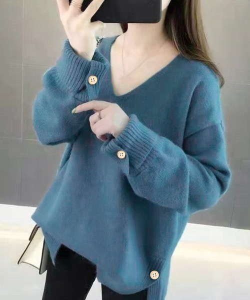 Miniministore(ミニミニストア)の「vネックニットトップス レディース 秋冬(ニット/セーター・レディース・イエロー/オフホワイト/ピンク/ブルー/ミント・FREE)」の3枚目の写真