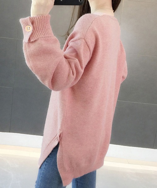 Miniministore(ミニミニストア)の「vネックニットトップス レディース 秋冬(ニット/セーター・レディース・イエロー/オフホワイト/ピンク/ブルー/ミント・FREE)」の9枚目の写真