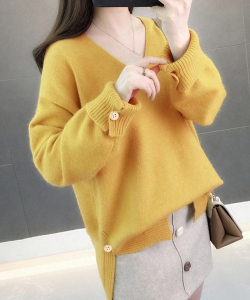 Miniministore(ミニミニストア)の「vネックニットトップス レディース 秋冬(ニット/セーター・レディース・イエロー/オフホワイト/ピンク/ブルー/ミント・FREE)」の10枚目の写真