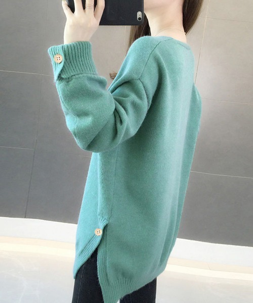 Miniministore(ミニミニストア)の「vネックニットトップス レディース 秋冬(ニット/セーター・レディース・イエロー/オフホワイト/ピンク/ブルー/ミント・FREE)」の13枚目の写真