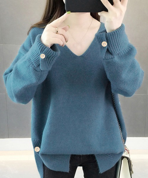 Miniministore(ミニミニストア)の「vネックニットトップス レディース 秋冬(ニット/セーター・レディース・イエロー/オフホワイト/ピンク/ブルー/ミント・FREE)」の14枚目の写真
