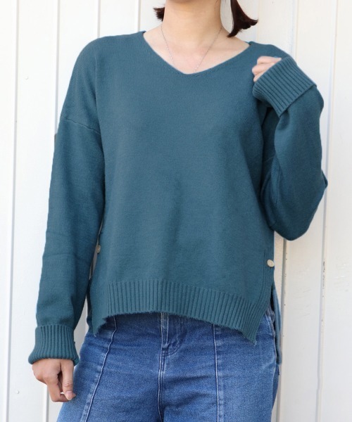 Miniministore(ミニミニストア)の「vネックニットトップス レディース 秋冬(ニット/セーター・レディース・イエロー/オフホワイト/ピンク/ブルー/ミント・FREE)」の16枚目の写真
