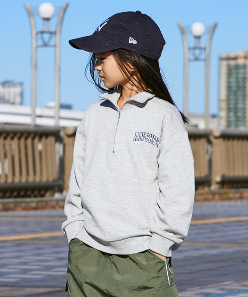 PAIRMANON STREET(ペアマノンストリート)の「【PAIRMANON STREET】 【SET UP着用可】 裏毛 胸刺繍 エンブロイダリー ハーフジップ 長袖 トレーナー(スウェット・キッズ・ホワイト/グレー/ネイビー/ブラック・120/110/100/90/130/140/150)」の4枚目の写真