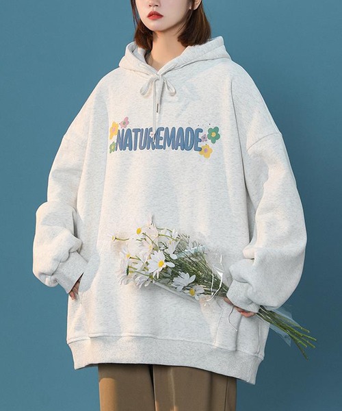 SHEPP(シープ)の「フラワーロゴ オーバーサイズパーカー(パーカー・レディース・アイボリー/ブルー/ブラック・XL/XXX-LARGE/M)」の1枚目の写真