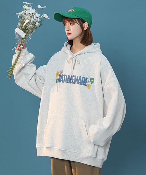 SHEPP(シープ)の「フラワーロゴ オーバーサイズパーカー(パーカー・レディース・アイボリー/ブルー/ブラック・XL/XXX-LARGE/M)」の6枚目の写真