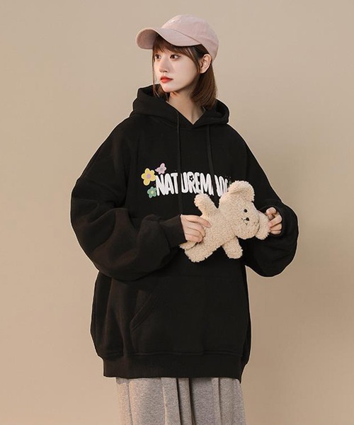 SHEPP(シープ)の「フラワーロゴ オーバーサイズパーカー(パーカー・レディース・アイボリー/ブルー/ブラック・XL/XXX-LARGE/M)」の11枚目の写真
