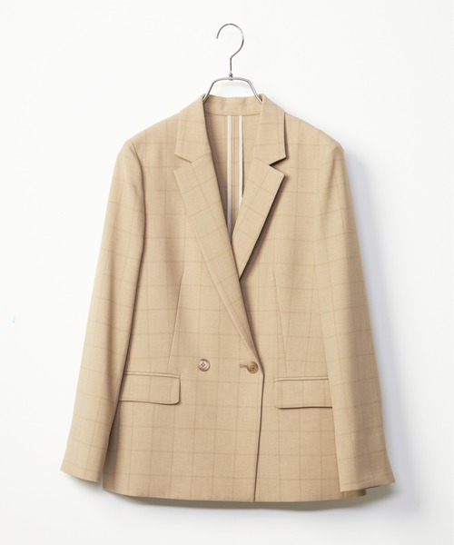 INED CLARO（イネドクラロ）の「【洗えるセットアップ】シャドーブロックチェック柄ジャケット（スーツジャケット・レディース・ベージュ/ネイビー・7号/9号/11号）」の4枚目の写真