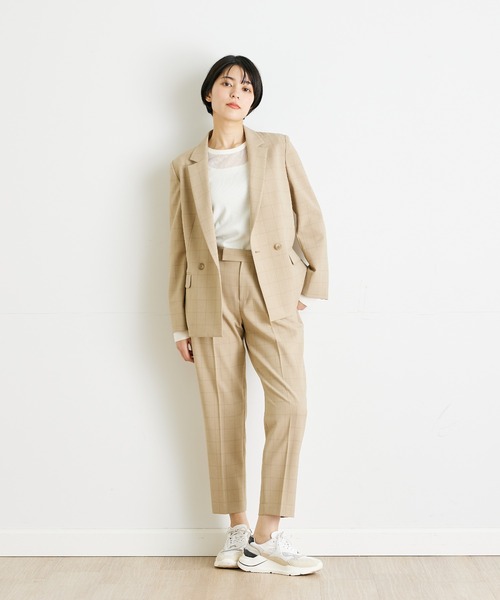 INED CLARO（イネドクラロ）の「【洗えるセットアップ】シャドーブロックチェック柄ジャケット（スーツジャケット・レディース・ベージュ/ネイビー・7号/9号/11号）」の10枚目の写真