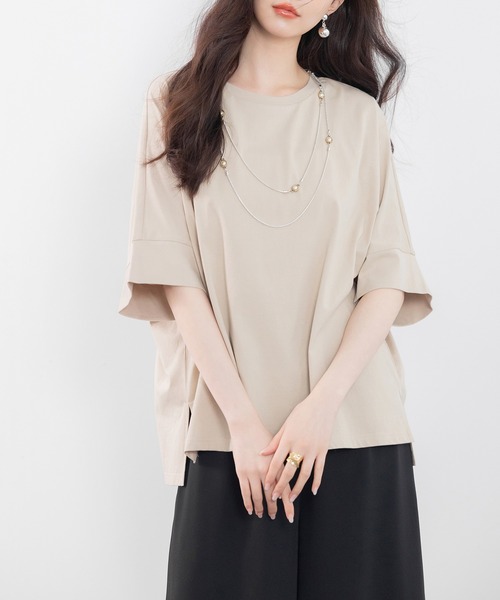 SAISON DE PAPILLON(セゾンドパピヨン)の「クルーネックオーバーシルエット綿混Tシャツ(Tシャツ/カットソー・レディース・ホワイト/ブラック/ベージュ/チャコール・フリー)」の4枚目の写真