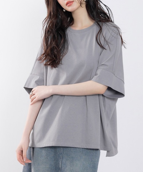 SAISON DE PAPILLON(セゾンドパピヨン)の「クルーネックオーバーシルエット綿混Tシャツ(Tシャツ/カットソー・レディース・ホワイト/ブラック/ベージュ/チャコール・フリー)」の3枚目の写真