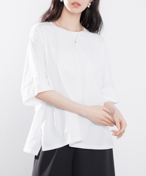 SAISON DE PAPILLON(セゾンドパピヨン)の「クルーネックオーバーシルエット綿混Tシャツ(Tシャツ/カットソー・レディース・ホワイト/ブラック/ベージュ/チャコール・フリー)」の8枚目の写真