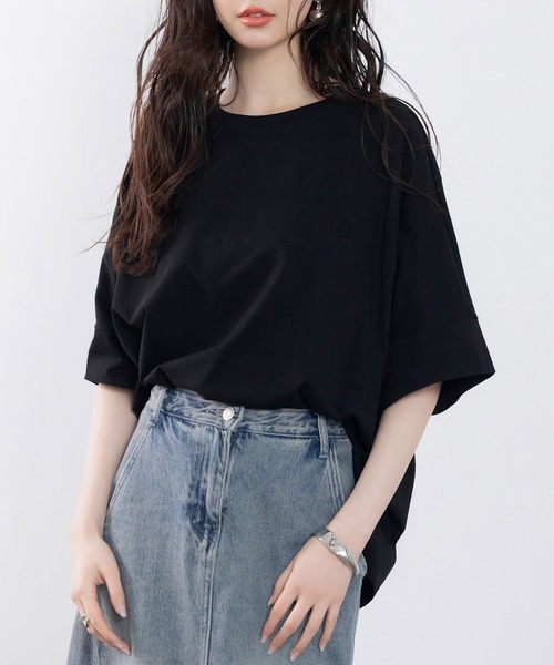 SAISON DE PAPILLON(セゾンドパピヨン)の「クルーネックオーバーシルエット綿混Tシャツ(Tシャツ/カットソー・レディース・ホワイト/ブラック/ベージュ/チャコール・フリー)」の21枚目の写真