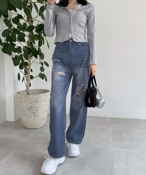 Miniministore(ミニミニストア)の「ダメージデニムパンツ クラッシュジーンズ(デニムパンツ・レディース・インディゴブルー/サックスブルー・S/M/XL/L)」の22枚目の写真