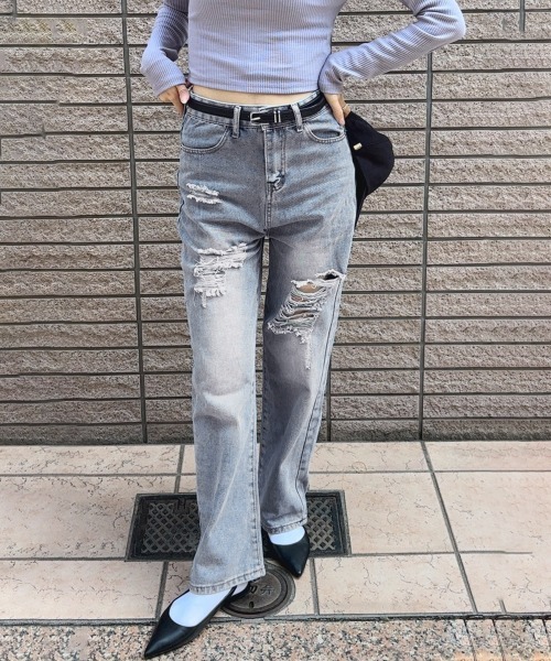 Miniministore(ミニミニストア)の「ダメージデニムパンツ クラッシュジーンズ(デニムパンツ・レディース・インディゴブルー/サックスブルー・S/M/XL/L)」の17枚目の写真