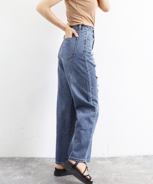 Miniministore(ミニミニストア)の「ダメージデニムパンツ クラッシュジーンズ(デニムパンツ・レディース・インディゴブルー/サックスブルー・S/M/XL/L)」の12枚目の写真
