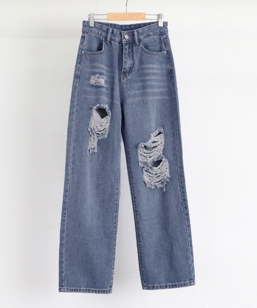 Miniministore(ミニミニストア)の「ダメージデニムパンツ クラッシュジーンズ(デニムパンツ・レディース・インディゴブルー/サックスブルー・S/M/XL/L)」の16枚目の写真