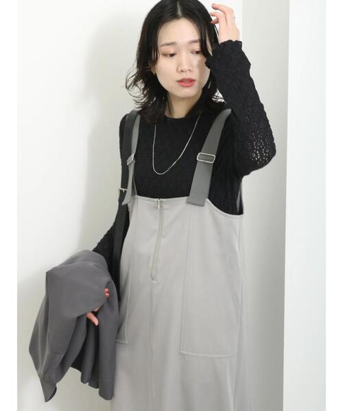 Samansa Mos2 blue（サマンサモスモスブルー）の「ファスナー付ジャンパースカート（ワンピース・レディース・グレー/ブラック/ライトベージュ・F）」の2枚目の写真