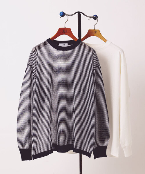 417 EDIFICE（フォーワンセブンエディフィス）の「”ニット1枚 カットソー1枚のセット” テンジク×メッシュニット（Tシャツ/カットソー・メンズ・マルチ/ブルー/ベージュ/イエロー/その他1・MEDIUM/LARGE）」の5枚目の写真