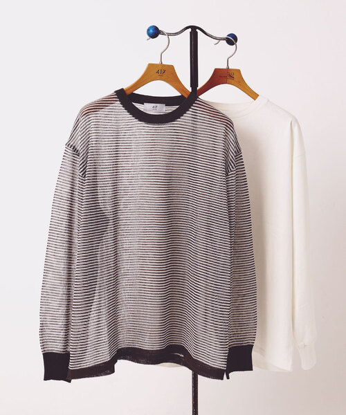 417 EDIFICE（フォーワンセブンエディフィス）の「”ニット1枚 カットソー1枚のセット” テンジク×メッシュニット（Tシャツ/カットソー・メンズ・マルチ/ブルー/ベージュ/イエロー/その他1・MEDIUM/LARGE）」の4枚目の写真