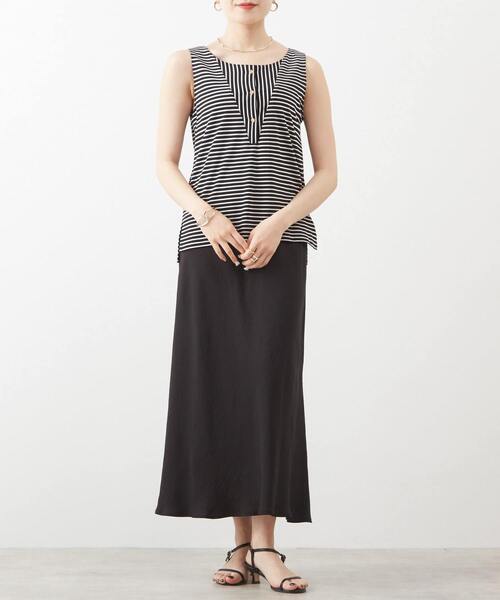 Liesse(リエス)の「ゴールド釦切り替えボーダータンクトップ(Tシャツ/カットソー・レディース・ホワイト×ブラック/ブラック×ホワイト・FREE)」の20枚目の写真