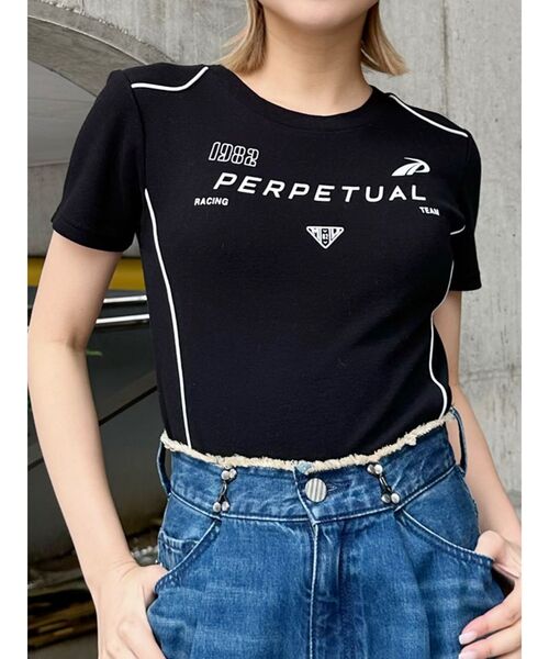 MURUA（ムルーア）の「レーシングミニTシャツ（Tシャツ/カットソー・レディース・ブラック/ホワイト・FREE）」の2枚目の写真