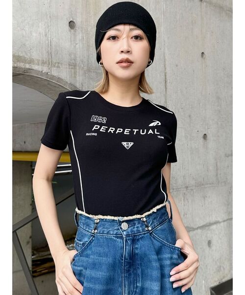 MURUA（ムルーア）の「レーシングミニTシャツ（Tシャツ/カットソー・レディース・ブラック/ホワイト・FREE）」の3枚目の写真