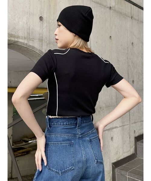 MURUA（ムルーア）の「レーシングミニTシャツ（Tシャツ/カットソー・レディース・ブラック/ホワイト・FREE）」の4枚目の写真