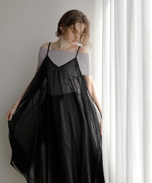 MIELI INVARIANT(ミエリインヴァリアント)の「Mesh Sheer Layer Dress(ワンピース・レディース・ホワイト/ブラック・FREE)」の5枚目の写真