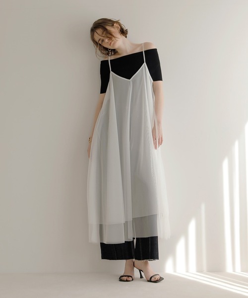 MIELI INVARIANT(ミエリインヴァリアント)の「Mesh Sheer Layer Dress(ワンピース・レディース・ホワイト/ブラック・FREE)」の6枚目の写真