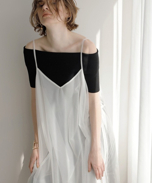 MIELI INVARIANT(ミエリインヴァリアント)の「Mesh Sheer Layer Dress(ワンピース・レディース・ホワイト/ブラック・FREE)」の7枚目の写真